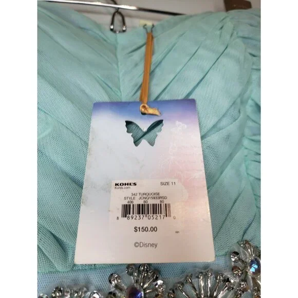 Disney Cinderella Junior 11 Semi Formal Turquoise Bling Waist Strapless NWT FLAW - Picture 6 of 8